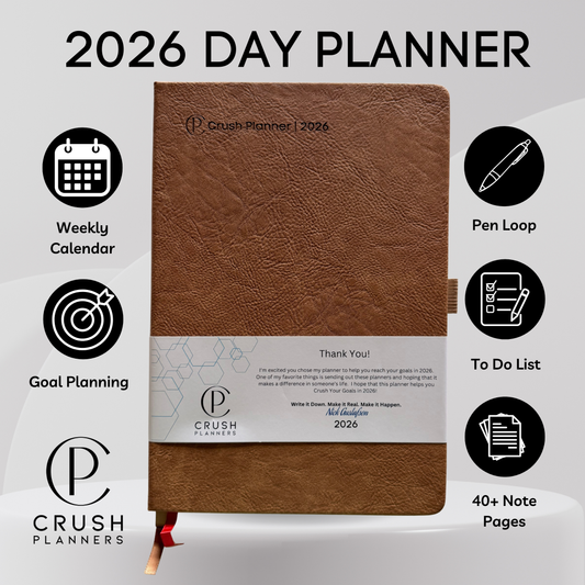 2026 Goal Setting Day Planner - Brown Vegan Leather