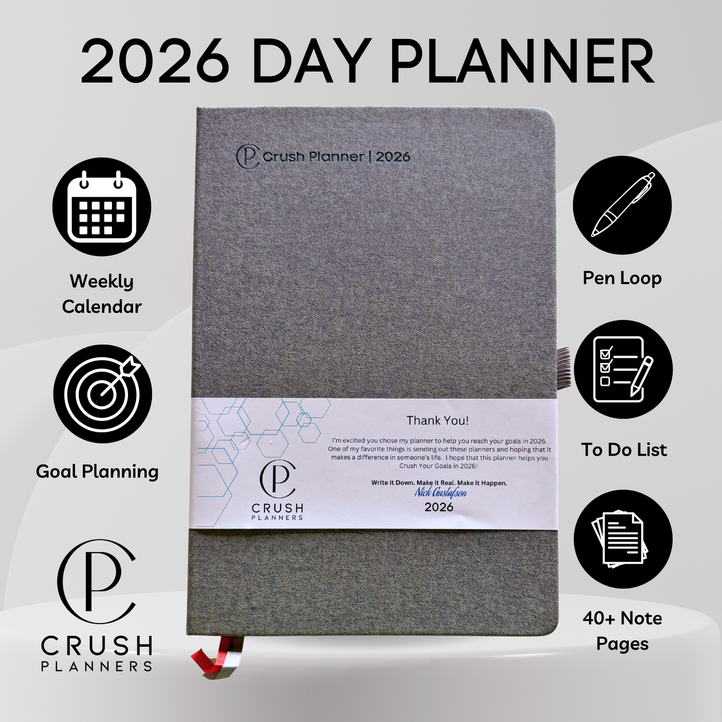 2026 Goal Setting Day Planner - Gray Linen Cover