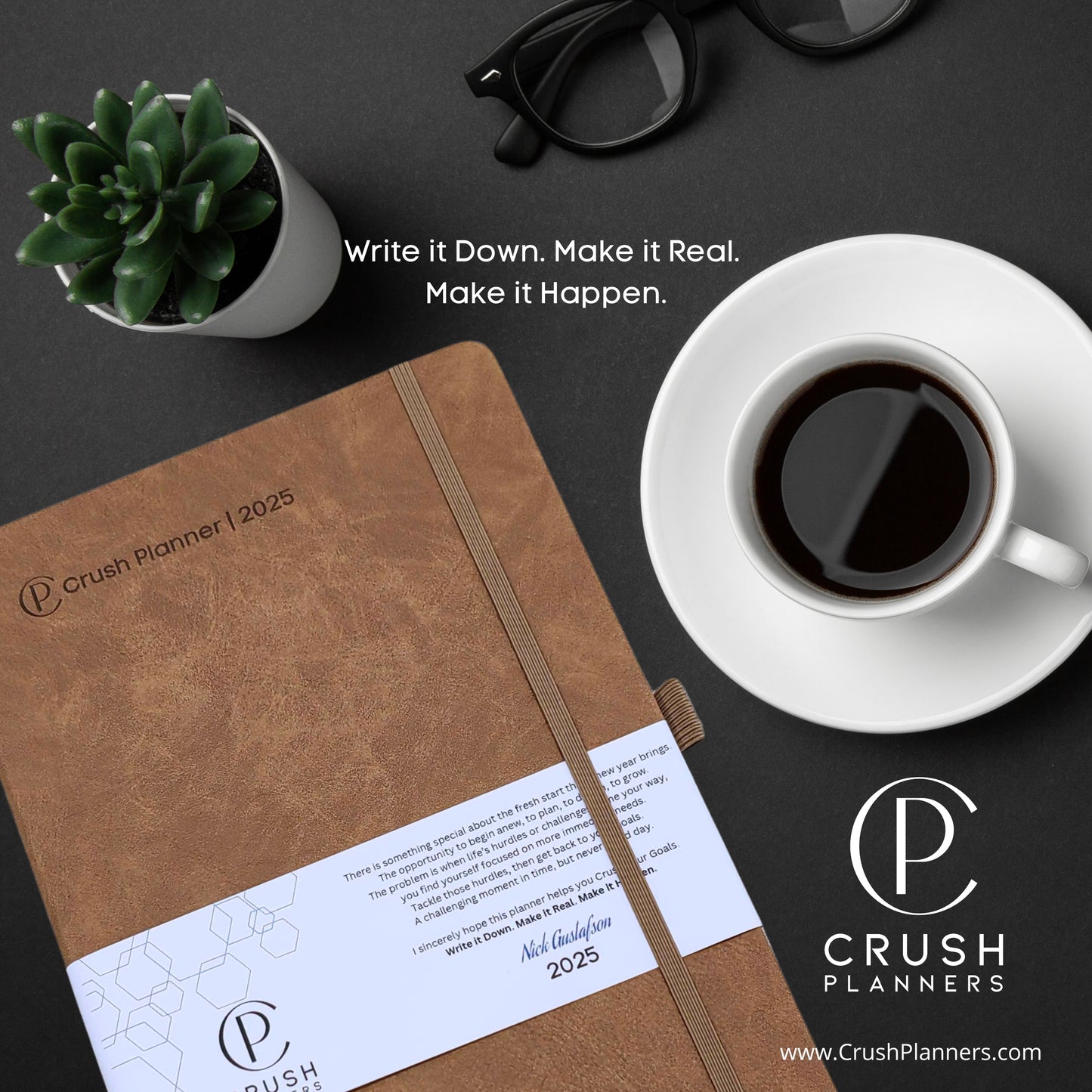 Luxury 2025 Goal Setting Day Planner - Hardcover High End _ Brown Vegan Leather Cover
