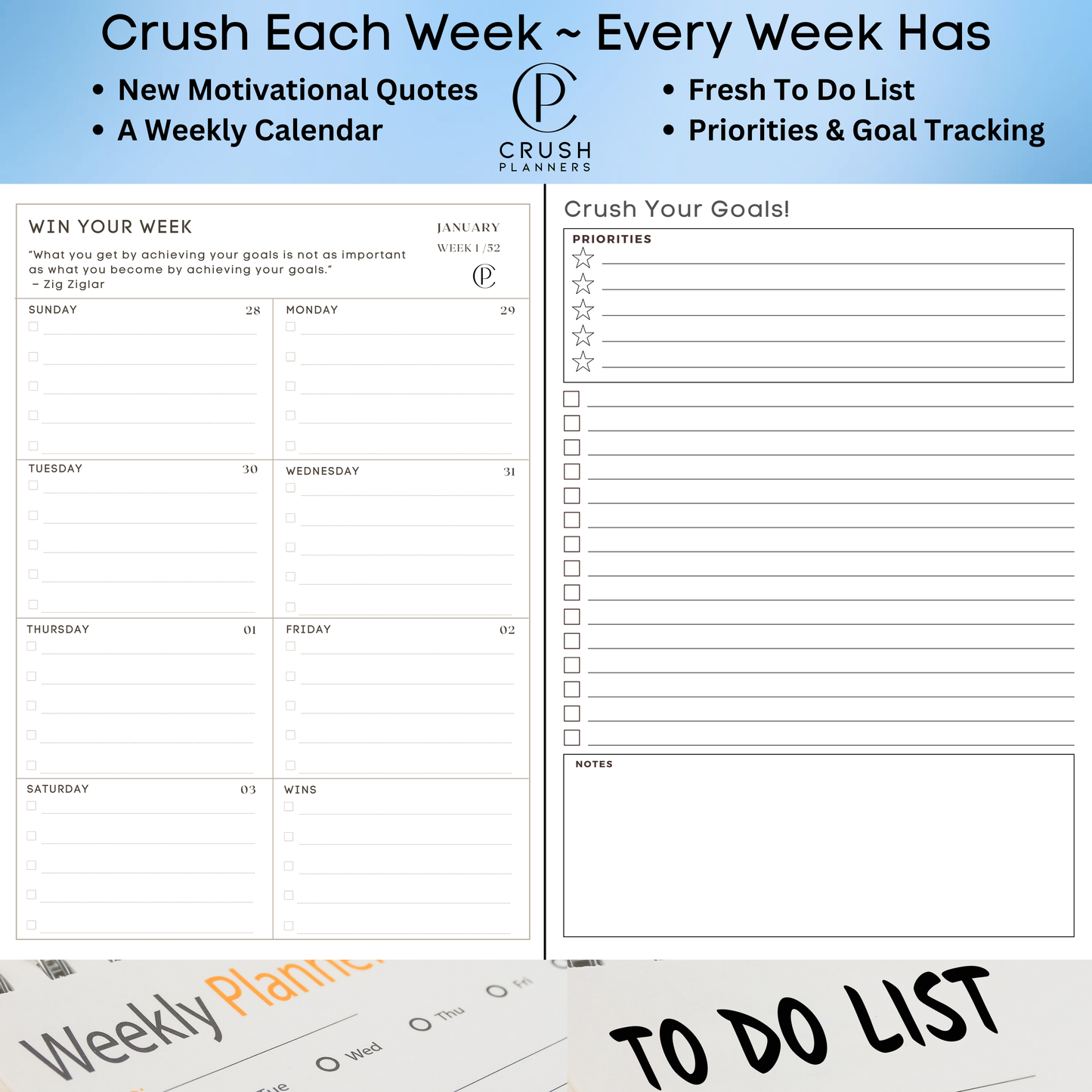 2026 Goal Setting Day Planner - Blue Linen Cover