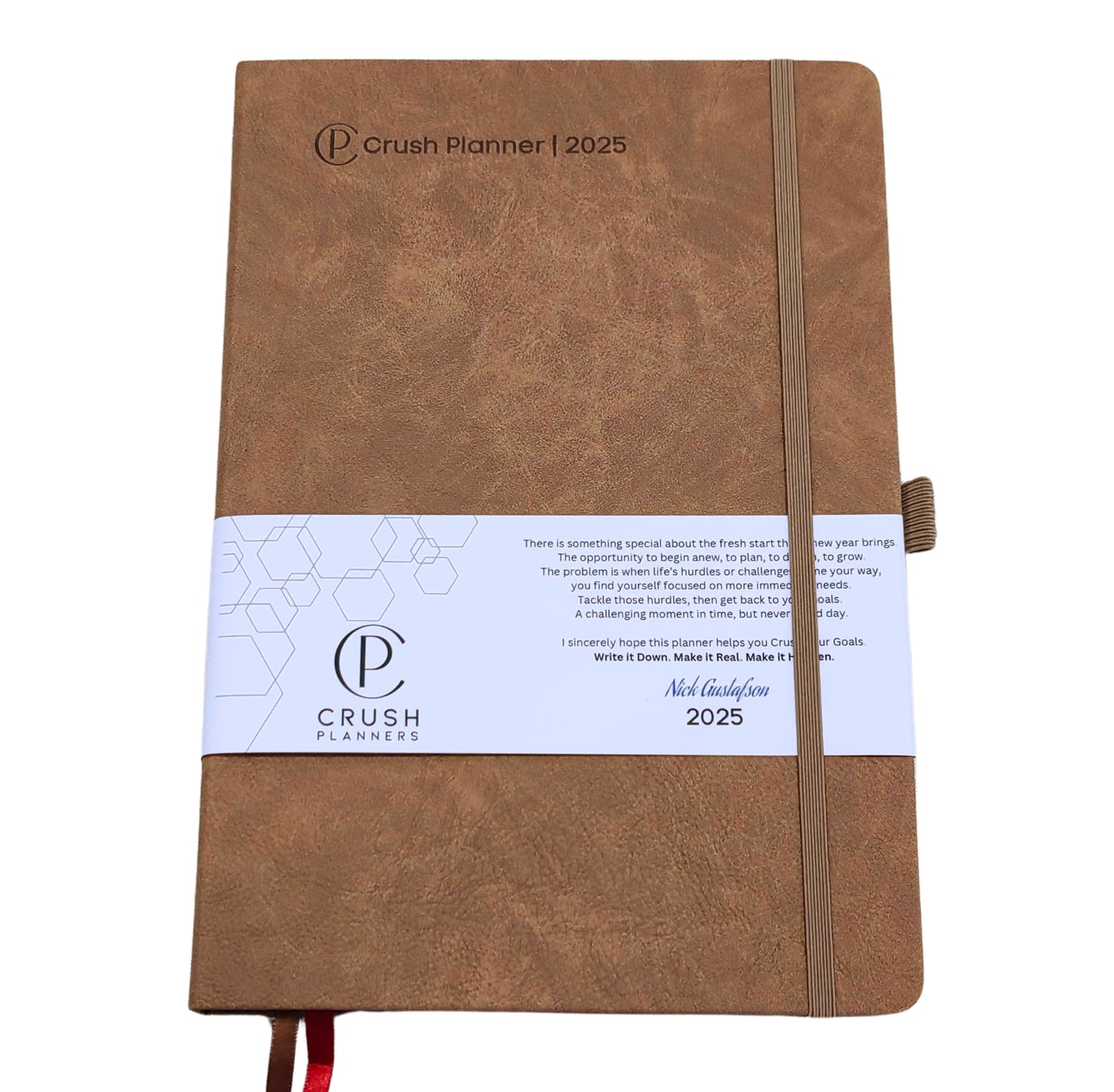 Luxury 2025 Goal Setting Day Planner - Hardcover High End _ Brown Vegan Leather Cover
