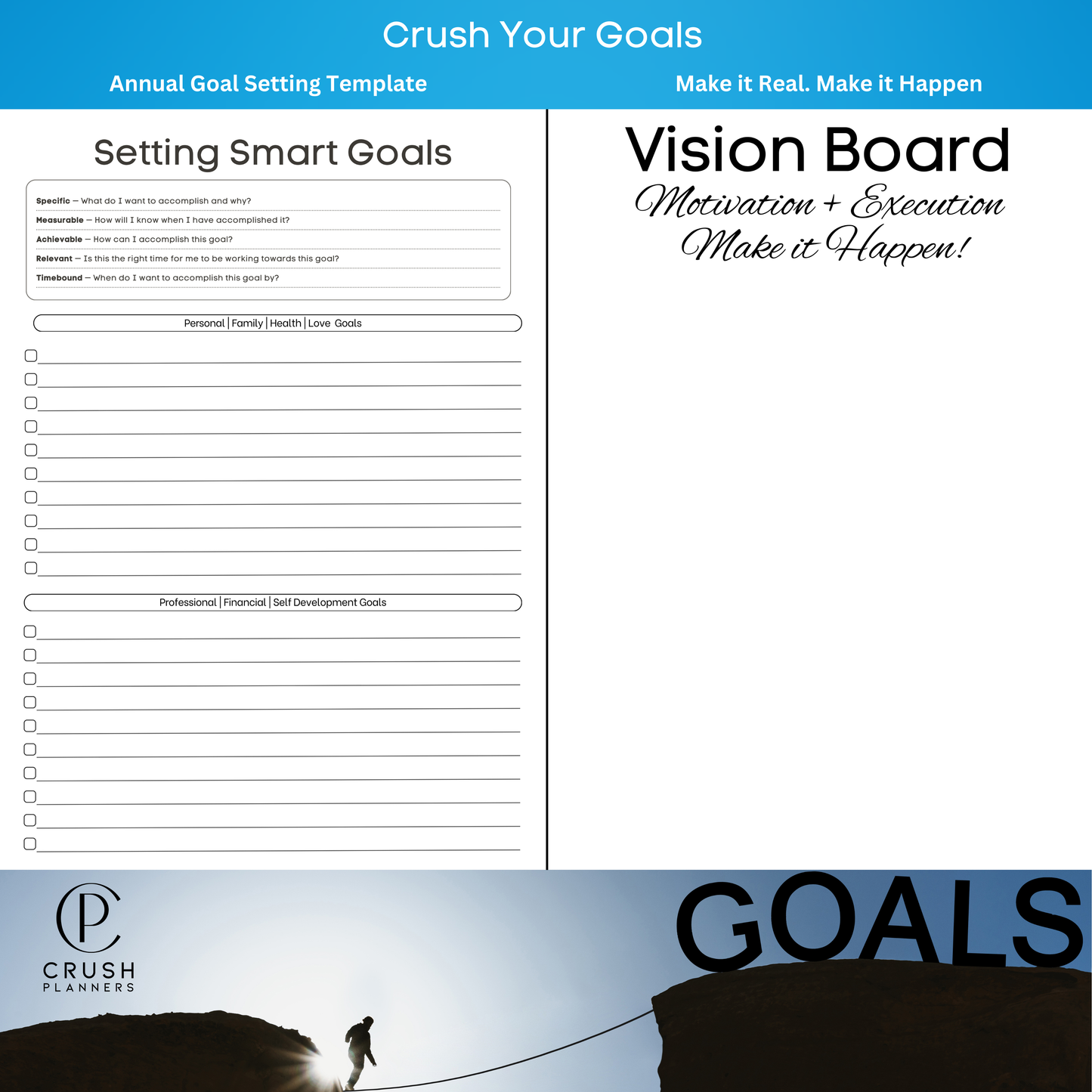 2026 Goal Setting Day Planner - Blue Linen Cover
