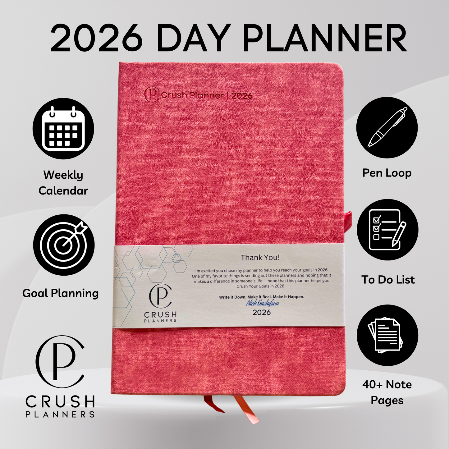 2026 Goal Setting Day Planner - Pink Linen Cover