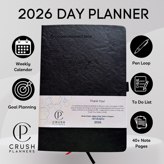 2026 Goal Setting Day Planner - Black Vegan Leather