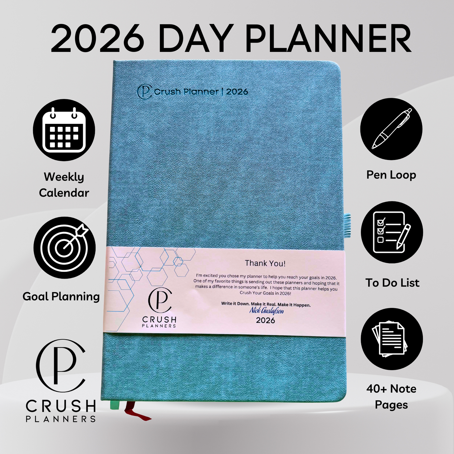 2026 Goal Setting Day Planner - Blue Linen Cover