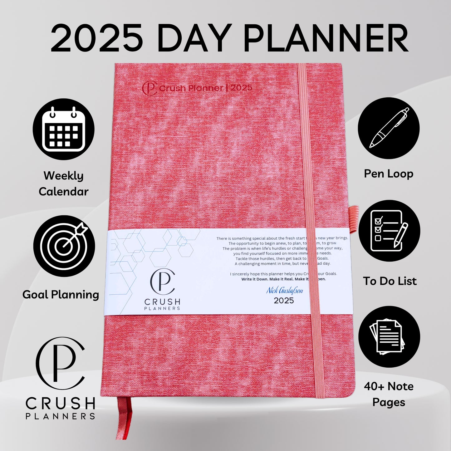 Luxury 2025 Goal Setting Day Planner - Hardcover High End _ Pink Linen Cover