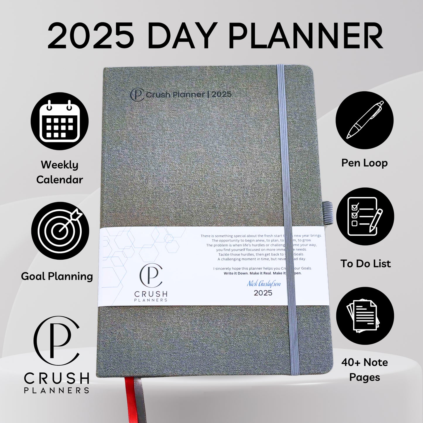 Luxury 2025 Goal Setting Day Planner - Hardcover High End _ Gray Linen Cover