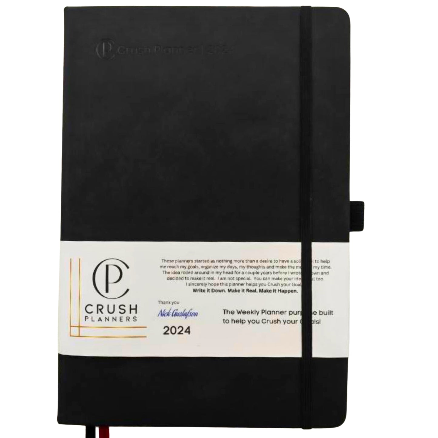 Luxury 2024 Goal Setting Day Planner - Hardcover High End _ Black Vegan Leather Cover