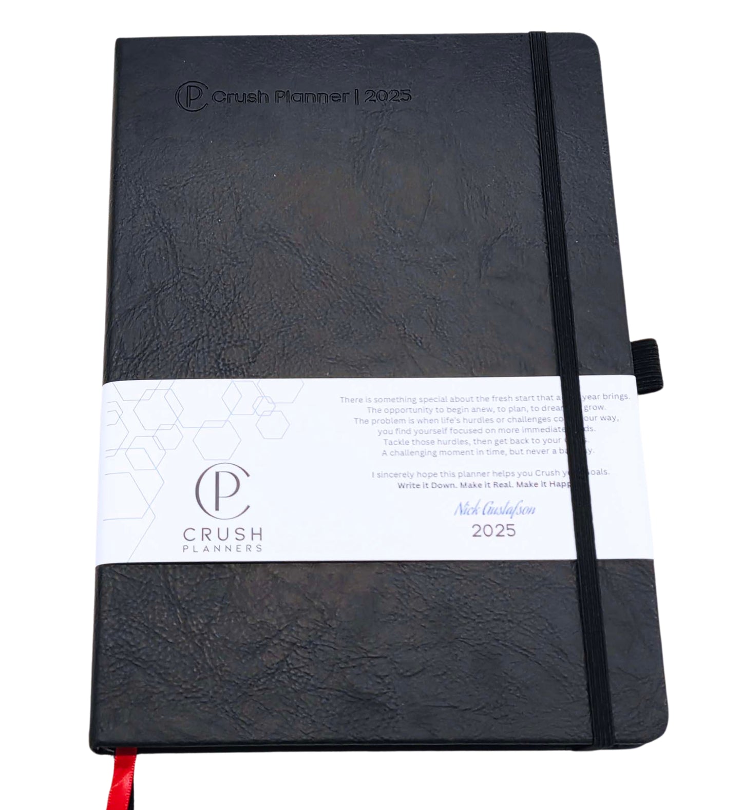 Luxury 2025 Goal Setting Day Planner - Hardcover High End _ Black Vegan Leather Cover