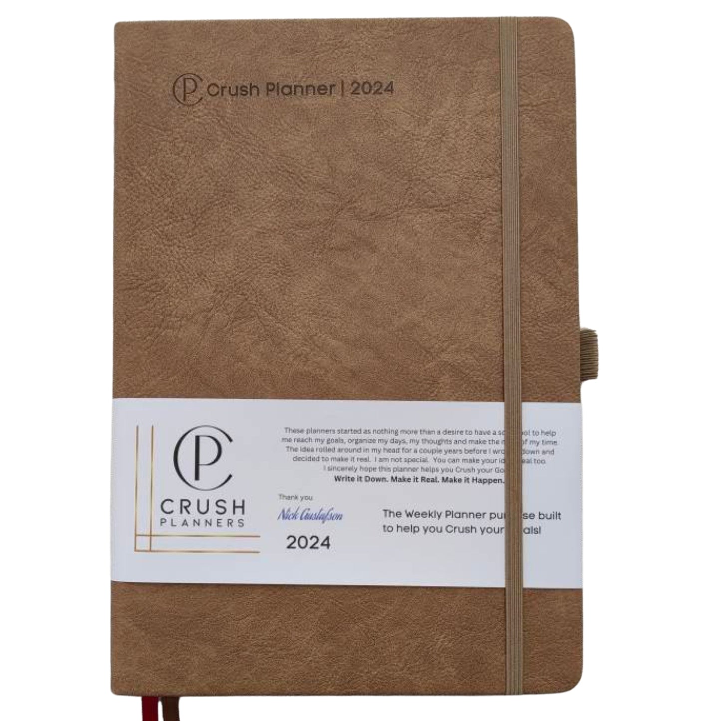 Luxury 2024 Goal Setting Day Planner - Hardcover High End _ Brown Vegan Leather Cover