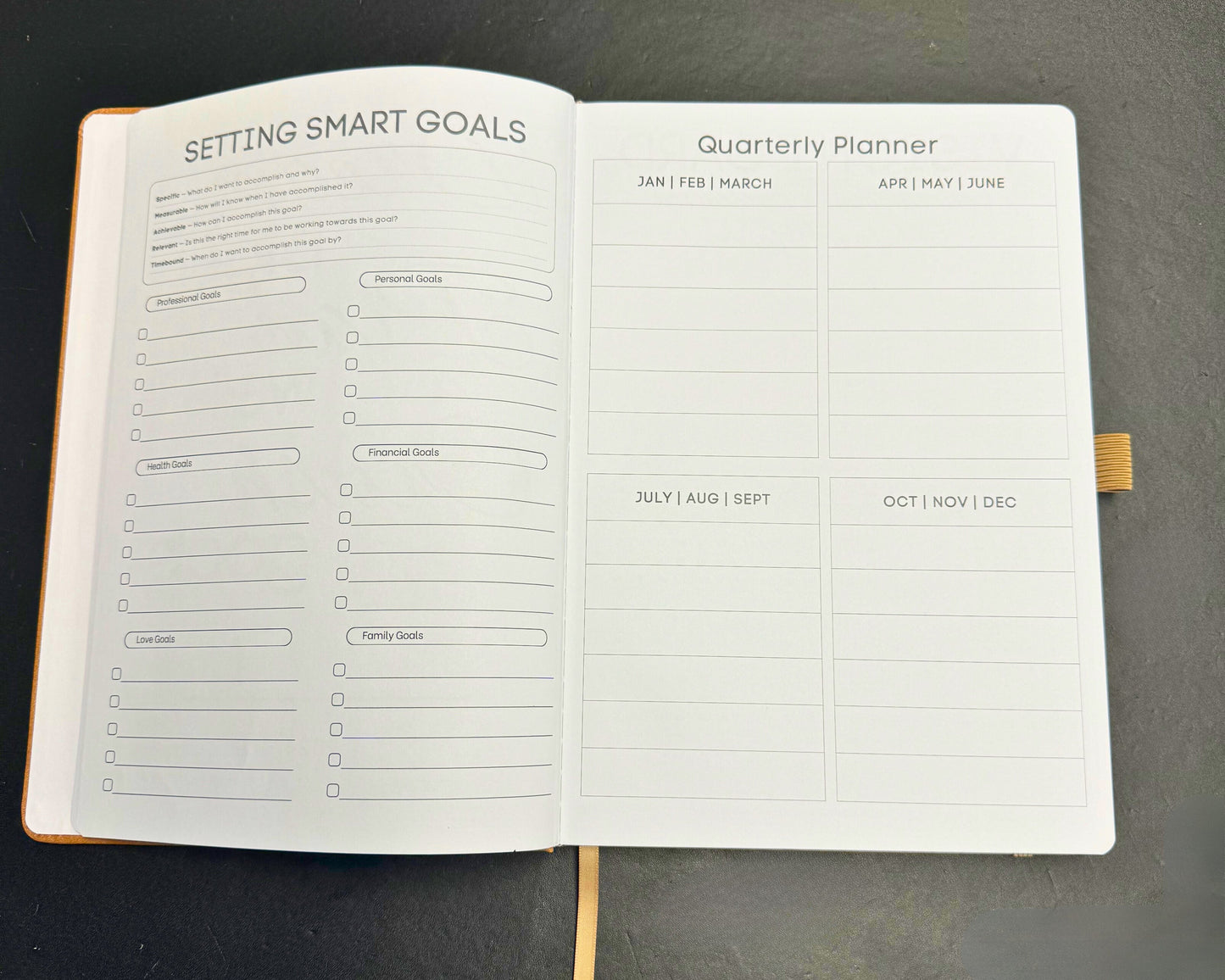 Luxury 2024 Goal Setting Day Planner - Hardcover High End _ Black Vegan Leather Cover